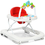 Babyjoy 2-In-1 Foldable Baby Walker with Adjustable Heights & Detachable Toy Tray Red